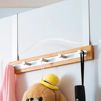 

Home Organizer Durable Coat Bamboo Heavy Duty Nail Free Storage Rack Rear Kitchen Bedroom Door Hook Traceless Towels