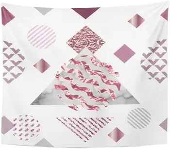 

Marble Gold Rose in Minimalist Geometric Stone Pink Triangles Tapestry Home Decor Wall Hanging for Living Room Bedroom Dorm 50in