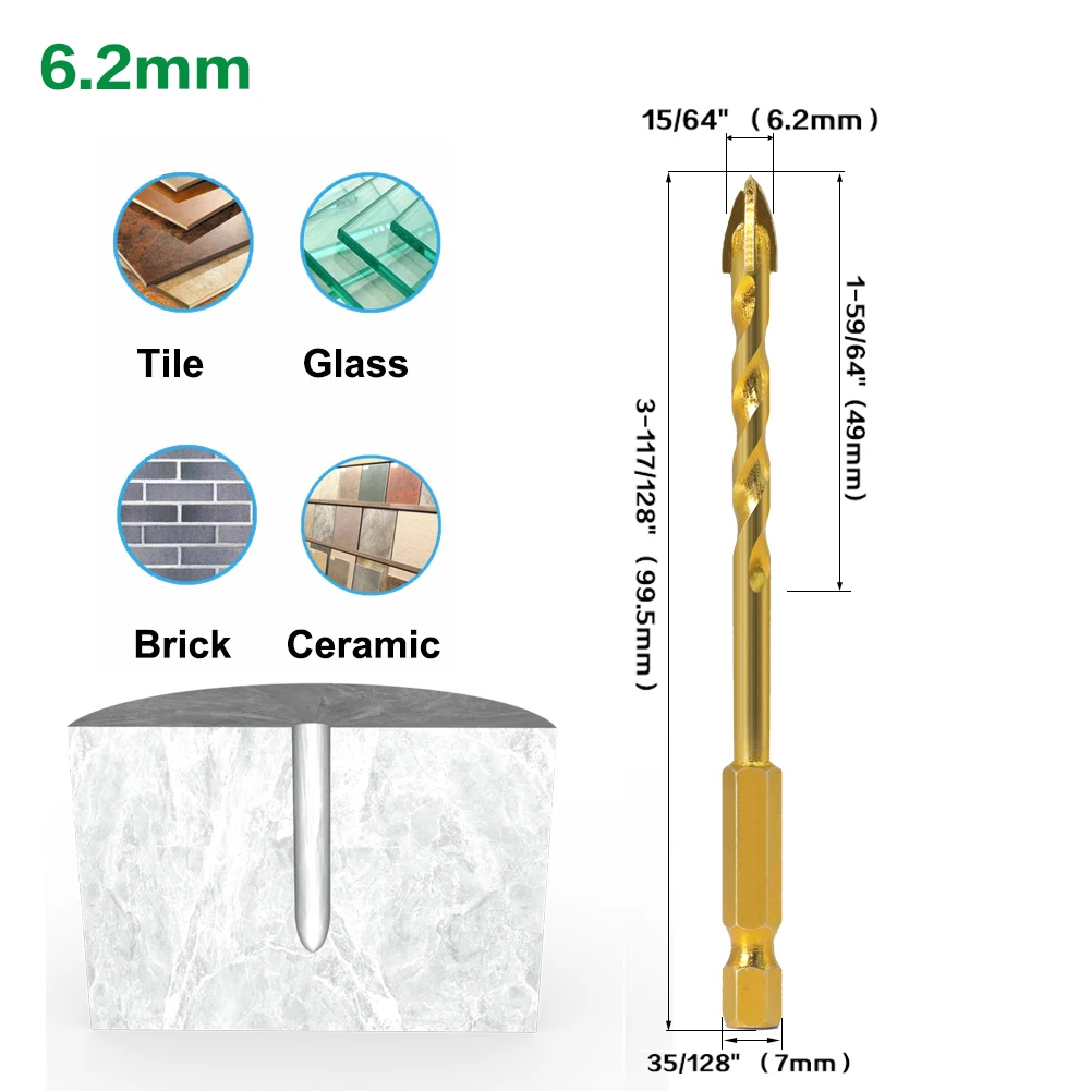 5 шт. 7 мм шестигранный хвостовик Спиральные стеклянные биты титановые керамические сверла набор 4 6 8 10 12 мм Плитка Бетон крест наконечник отверстие бит плитка