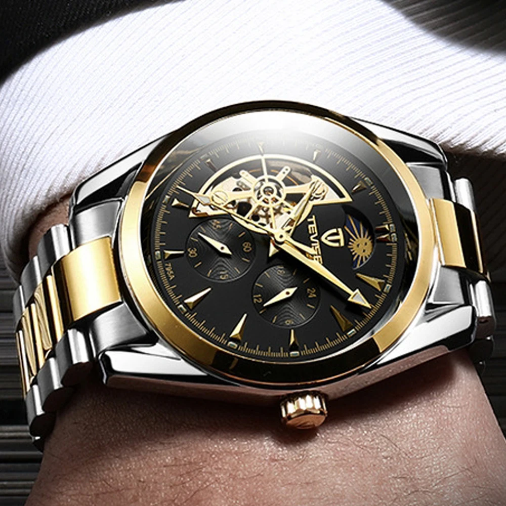 Tevise Мужские автоматические механические Скелетон турбилон часы наручные часы лучший бренд класса люкс мужские стальные спортивные часы