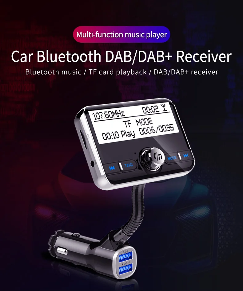 Jilang автомобильный DAB+ цифровое радио в автомобиле с fm-передатчиком AUX Bluetooth Hands-Free Kit цифровое аудио вещание USB QC3.0 зарядное устройство