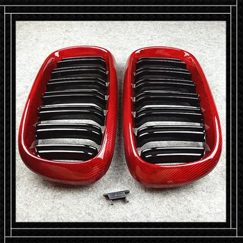 شراء 1 زوج مدخل هواء أمامي مصبغة ل X5 F15 X6 F16 أحمر ألياف الكربون سيارة شواء استبدال الكلى شواء 2014-2018