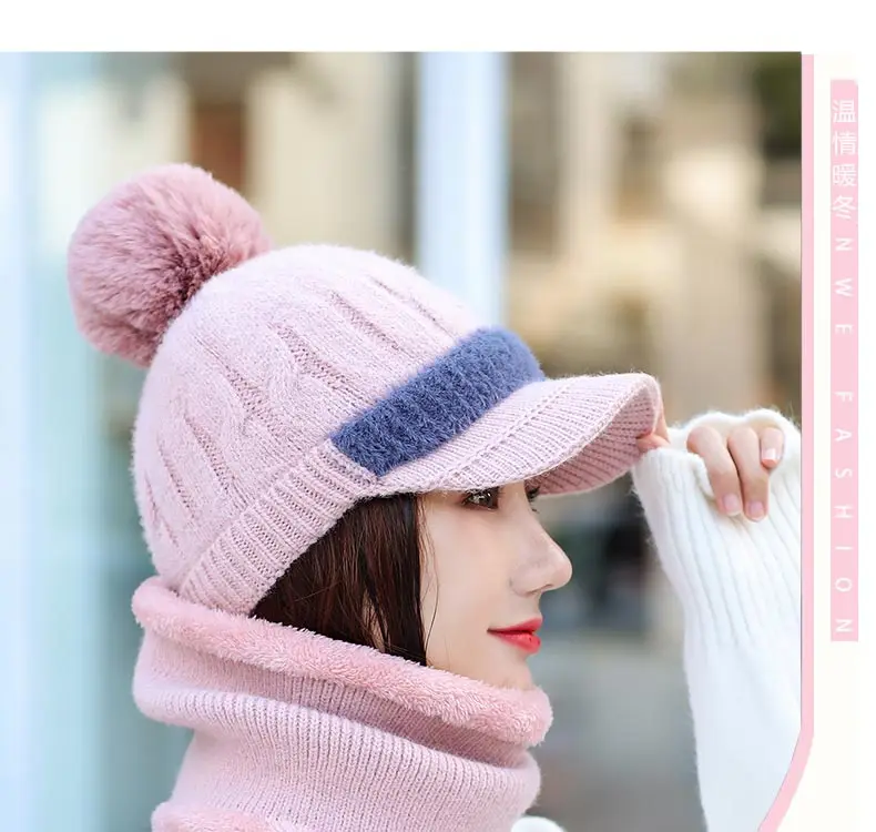 2019 модная зимняя шапка и шарф, комплект из двух предметов, Женский утепленный зимний комплект, женская шапка, шарфы, унисекс, шапочка для