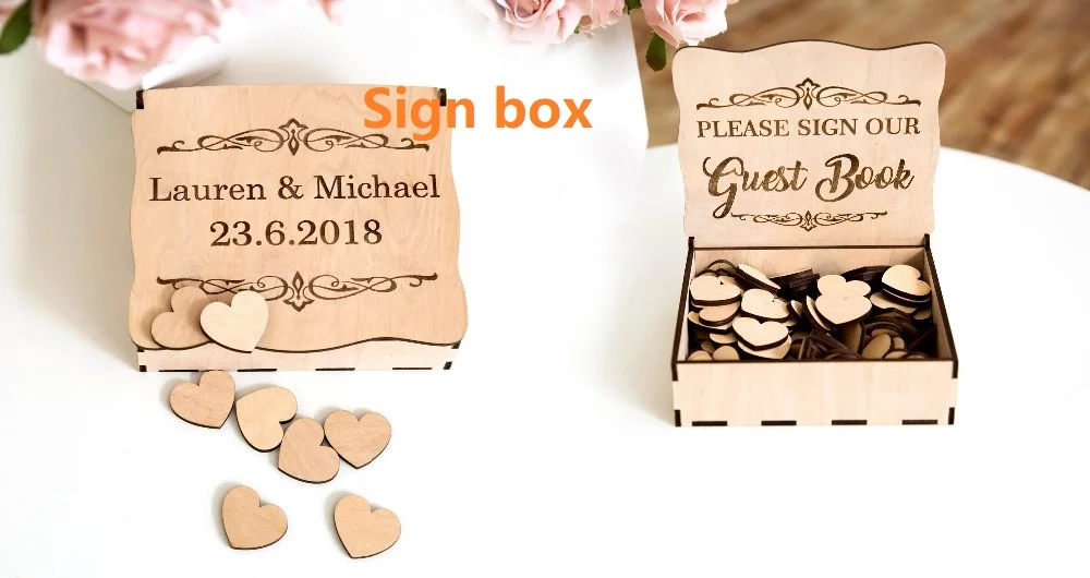 Custom Drop Top Guestbook White Frame Personalised Wedding guest book alternative wooden Heart Guest book - Цвет: only one sign box