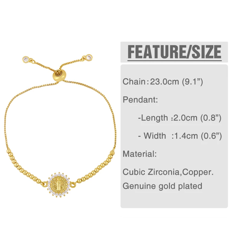 Gold Plated Virgin Mary Bracelets For Women Copper CZ Crystal Bracelet Religious Jewelry Gifts virgen de guadalupe brtc44 bracelet jewelry