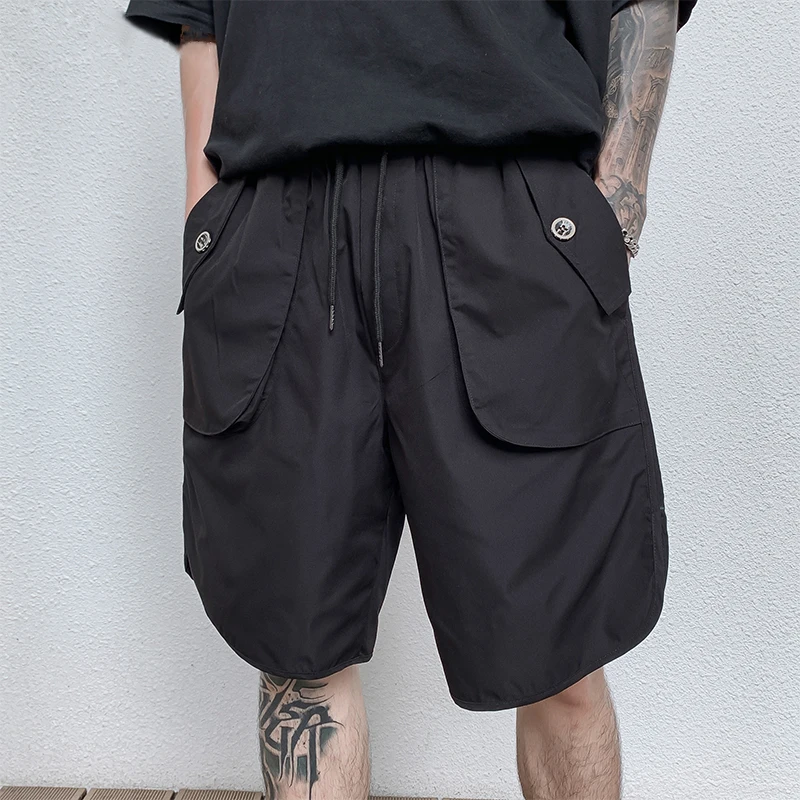 

M-3XL Men Short Summer Streetwear Elastic Waist Knee Length Pockets Sweatpants Hip Hop Solid Loose Shorts For Men