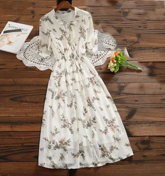 

Women Bohemian Floral Print A-Line Party Dress Ladies Short Sleeve Bow Collar Summer Dress 2020 New Fashion Midi Dress Vestidos