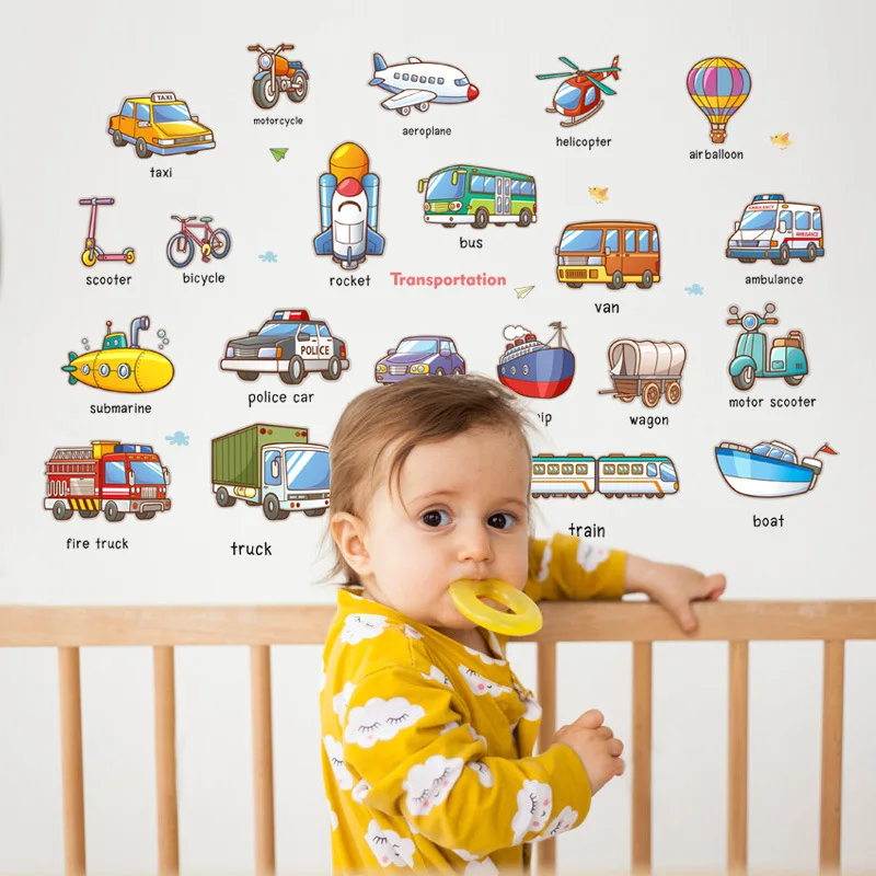  Cartoon car transport wall stickers kindergarten early education stickers wall stickers for kids ro - 4000069311190