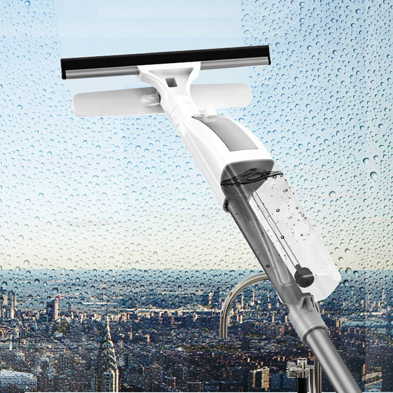 

Water Spray Glass Cleaning Brush Squeegee Wiper No Watermark Window Scrub Cleaner Aluminum Long handle With Nylon Cleaning Cloth