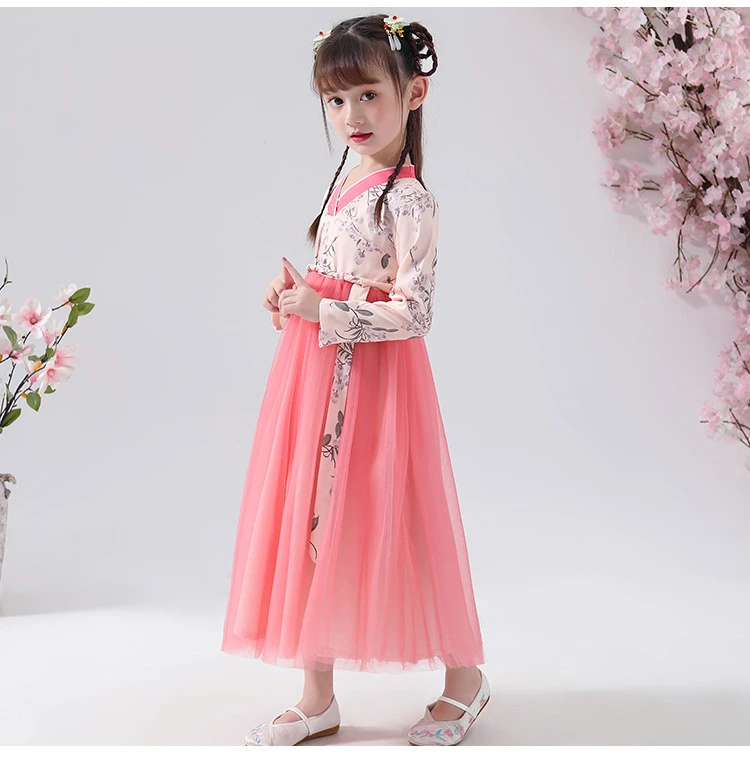 Hanfu/детское традиционное китайское платье с длинными рукавами; платья в восточном стиле для девочек; Cheongsam; детский китайский новогодний костюм; Qipao