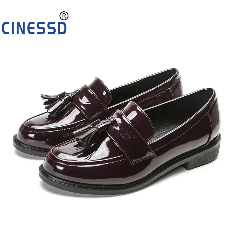 

Big Size 42 Women Tassel Platform Shoes Derby Shoes Ladies Flat Oxfords Patent Leather Slip On Female Comfort Fashion Footwear