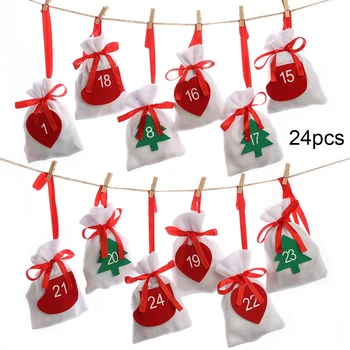 

Christmas Pattern Candy Bag 1-24 Advent Bundle Calendar Countdown Jute Bag Candy Storage Pouch DIY Christmas Advent Calendar Bag