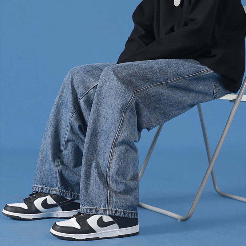 

New Slim Fit Men Jeans Pants Trousers Simple Design Students Daily Casual Straight Denim Pantalon Homme