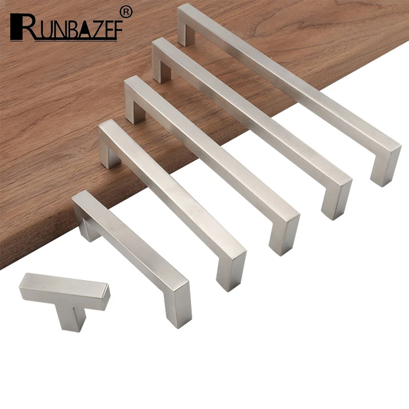 RUNBAZEF-Pomos y tiradores para mobiliario, tirador de puerta de acero inoxidable, perilla para armario de cocina, mango cuadrado para armario