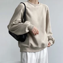 

2021 Autumn Winter New Casual Womens Hoodie Solid Color Round Neck Long Sleeve Loose Pullover Korean Fashion Tops