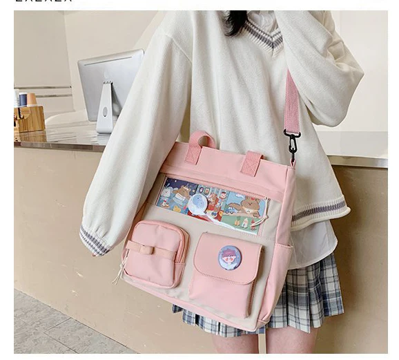 Cute Series Kawaii Bag Japanese for Girls Large Ita Bag Purse Student School Bag Girls Crossbody Bag Clear Pocket Shoulder Bag