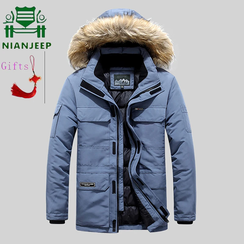 Plus Size Mid-Long Winter Jacket Men Windbreaker Thick Warm Fur Collar Mens Parkas Multi-pocket Outwear Classic New Wear Coats