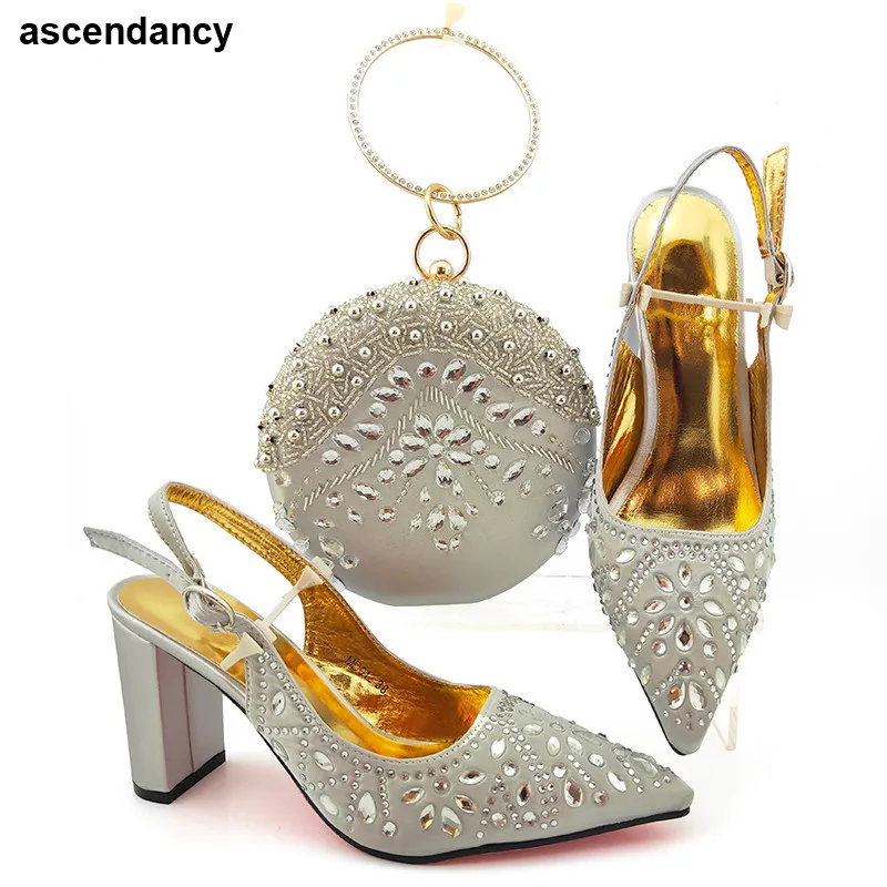

Nigerian Women Shoes and Bag To Match for Party Italian Shoes with Matching Bags Latest Design Rhinestone Wedding Party Shoe