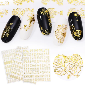 

1 Sheet Flower Gold Silver Sliders 3D Nail Stickers Straight Curved Liners Stripe Tape Wraps Star Moon Nail Art Decorations