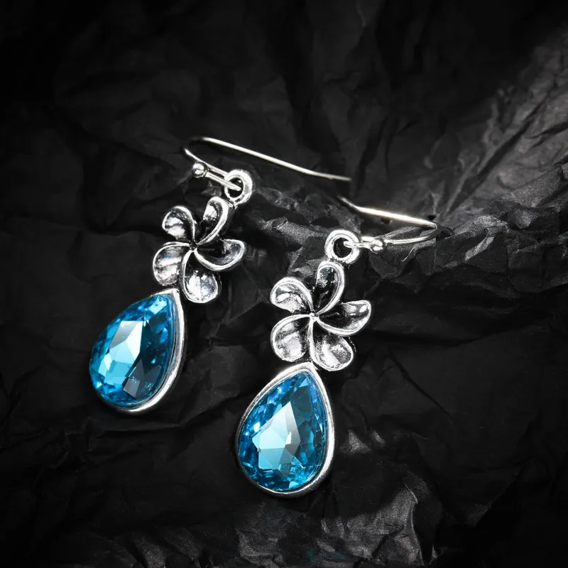

VILAGE New Fashion Luxury Sea Blue Flower Drop-shaped Crystal Earrings Temperament 925 Standard Silver Earrings for Women