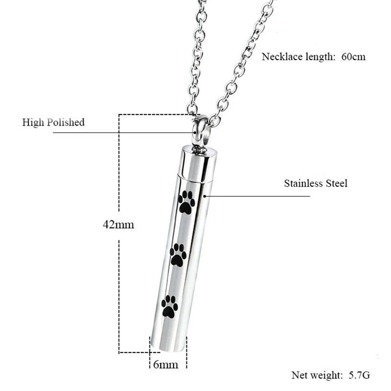 Титановая подвеска урны для держатель праха на память похоронный Мемориал ювелирные изделия животное урна душа ожерелье из нержавеющей стали собака Лапа кремации