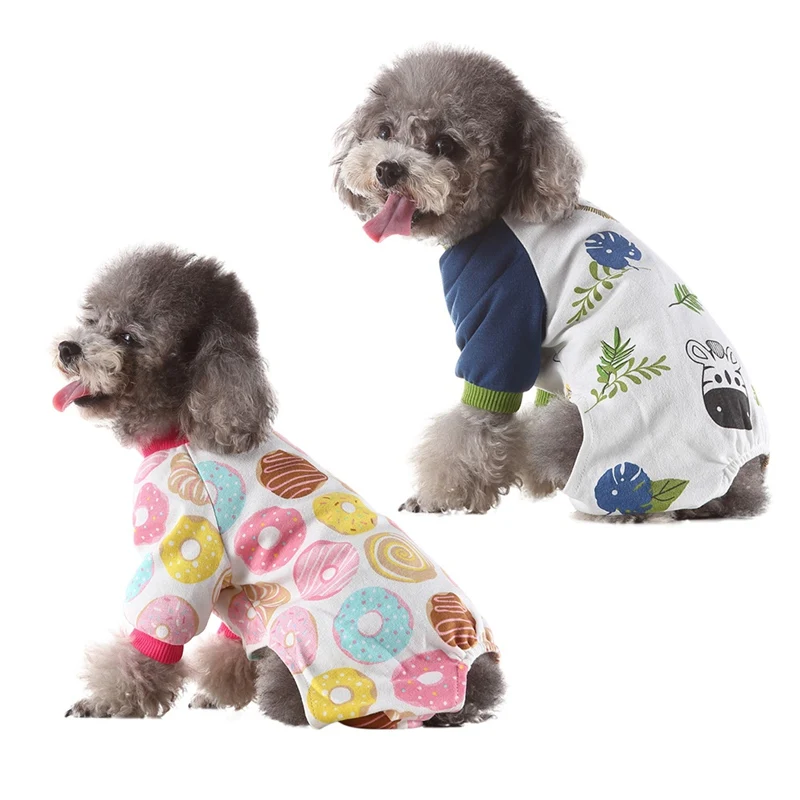 Pet Dogs 4 Legged Pajamas Cartoon Homewear Puppy Apparel Jumpsuit All Seasons Cotton Romper