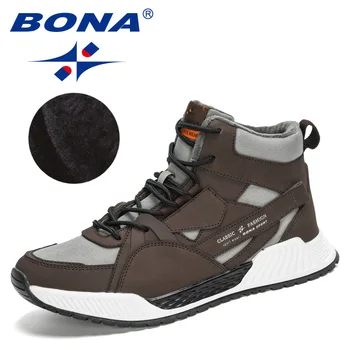 

BONA 2020 New Designers Nubuck Brand Leather Ankle Snow Men Boots Plush Warm Casual Boot Man High Top Anti-Slip Winter Footwear