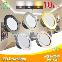 10 шт. точечные светодиодные светильники 3 Вт 5 Вт 3000k 4500K 6000K AC 220 V-240 V, светодиодные светильники для кухни, гостиной, внутреннего освещения