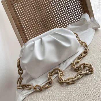 

Jaw Thick Chain Cloud Bag PU Leather Crossbody Bags For Women 2020 Summer Solid Color Travel Fashion Luxury Shoulder Handbags