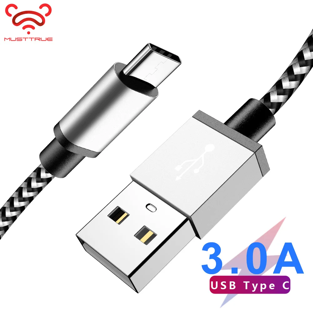 Кабель MUSTTRUE 3.0A USB Type C Плетеный зарядный провод USB-C кабель для Huawei P20 Pro Mate 20 lite Xiaomi Mi9