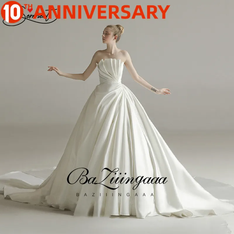 

OllyMurs Luxurious White Collar Satin Wedding Dress Fabric Smooth 100cm Trailing Lace Up Suitable for All Kinds of Wedding Large