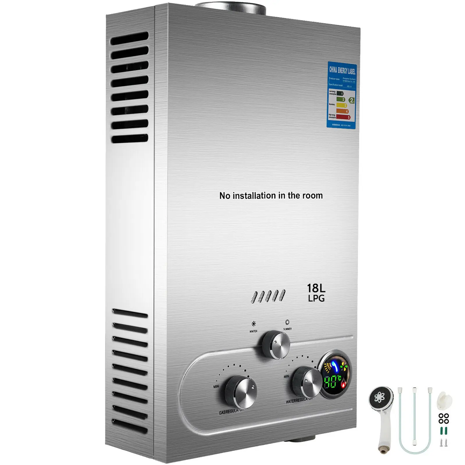 6L/8L/10L/12L/16L/18L LPG Propane Gas Tankless Hot Water Heater With Shower Kit 