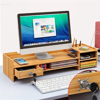 Wooden Computer Monitor Stand Base Storage Box Office Supplies Desktop Storage Box Folder Keyboard Home Office Table For Laptop