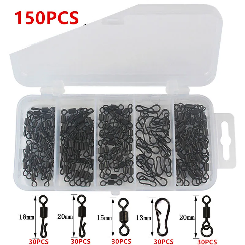 

Extra Value 150pcs Carp Fishing Quick Change Swivels Set Long Body Rolling Swivels Snap clips Speed Links Carp Rigs Connector