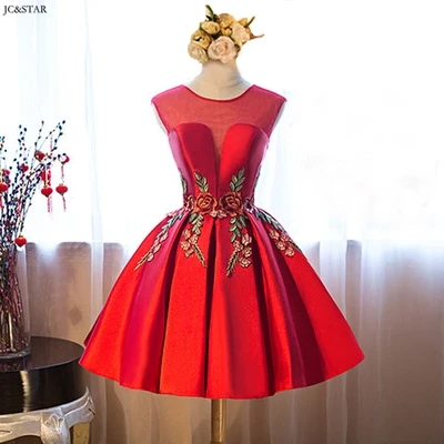 Vestiti eleganti donna cerimonia sera Новое Кружевное атласное платье подружки невесты с вышивкой цвета Алин - Цвет: Красный