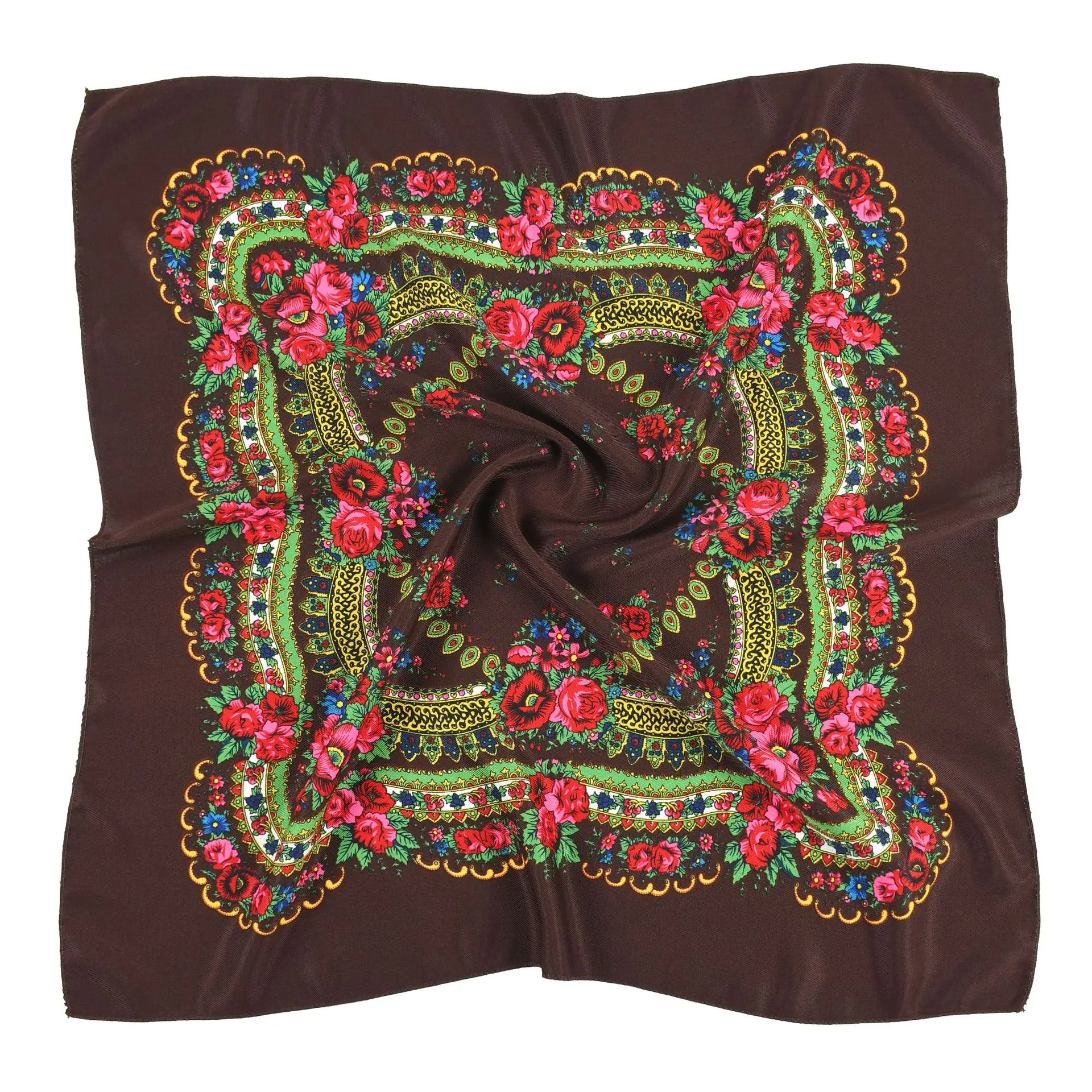 Ethnic Style Women Square Scarf Russian National Shawl Hijab Head Scarves Ladies Retro Floral Print Bandana Foulard Handkerchief 90 90cm russian national square scarf for women cotton big flower print shawl head scarves ladies retro fringed foulard bandana