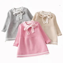 Новинка года; сезон осень-зима; повседневная кофта-бабочка; платье для девочек детская одежда принцессы из чистого хлопка с длинными рукавами для детей 1-5 лет