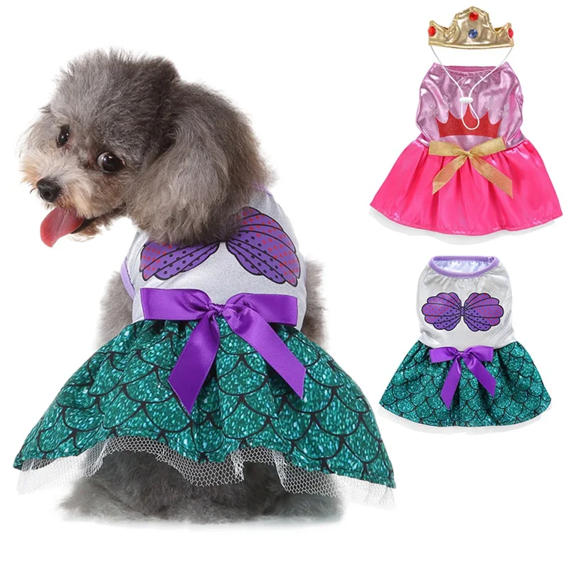 Pet Cosplay Costume Dog Halloween Funny Cartoon Princess Dress And Hat Set Puppy Apparel Outfits For Small Medium Dogs |