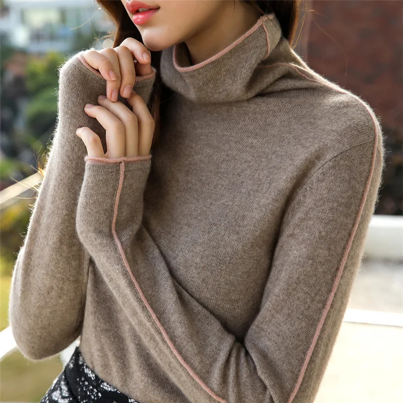 

18 Autumn And Winter New Style Mink Cashmere Shirt Women's Heap Collar Sweater Short Pullover Mixed Colors High Collar Mink Cash