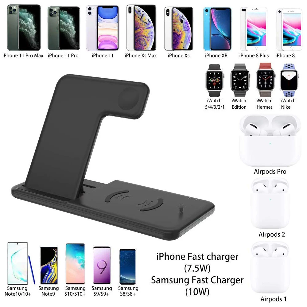 Беспроводное зарядное устройство Qi для Apple Watch 5 4 3 2 Airpods Pro 1 Iphone 11 Max XR XS 8 быстрая