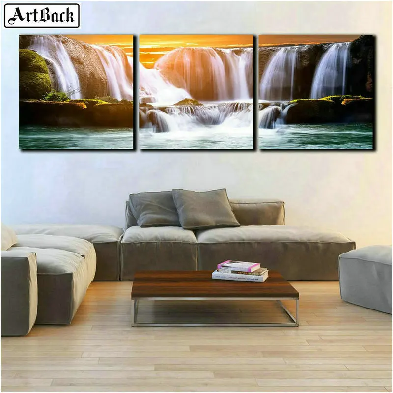 

ArtBack three fight 5d diamond painting waterfall scenery full drill square landscape diamond mosaic crafts room decorat