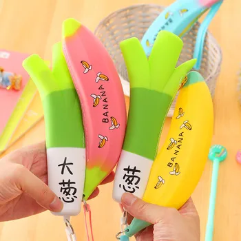 

New cute Lovely Silica Gel Pencil Bag Interesting Simulation Creative Banana Green Chinese Onion Pen Bags school office supplies