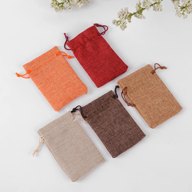 50pcs/lot 15x20, 17x23, 20x30 cm Drawstring Jute Burlap Linen Bags For Christmas Gift Packing Pouches Personalize Custom Logo
