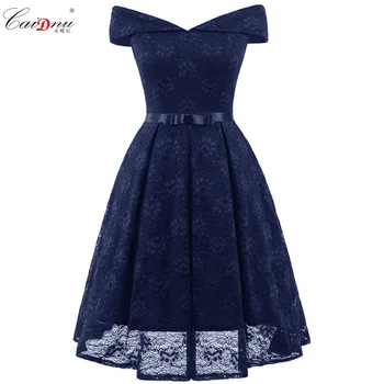 

Dress 2020 horizontal collar bow sexy lace dress summer ladies excellent lace hollow carved dress
