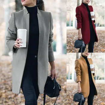 

coats Womens Artificial Wool Trench Ladies Warm Long Overcoat Outwear fashion new Work Office Formal coats and jackets women