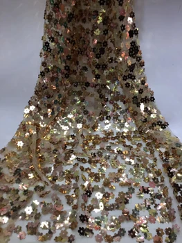 

High quality Gold African lace fabric sequins french tulle lace fabric 2020 latest arrival hot sale 5 yards for dress T3138