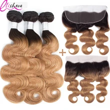 

Ombre Body Wave Bundles With Closure Frontal 1b/4/27 Human Hair Wave Honey Blonde Brazilian Bundles With Closure 100% Human Hair