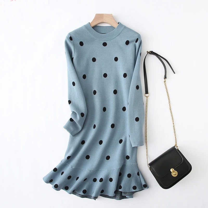 Джерси для женщин vestido elegante de manga larga con volantes otouno Invierno para mujer vestido midi de punto