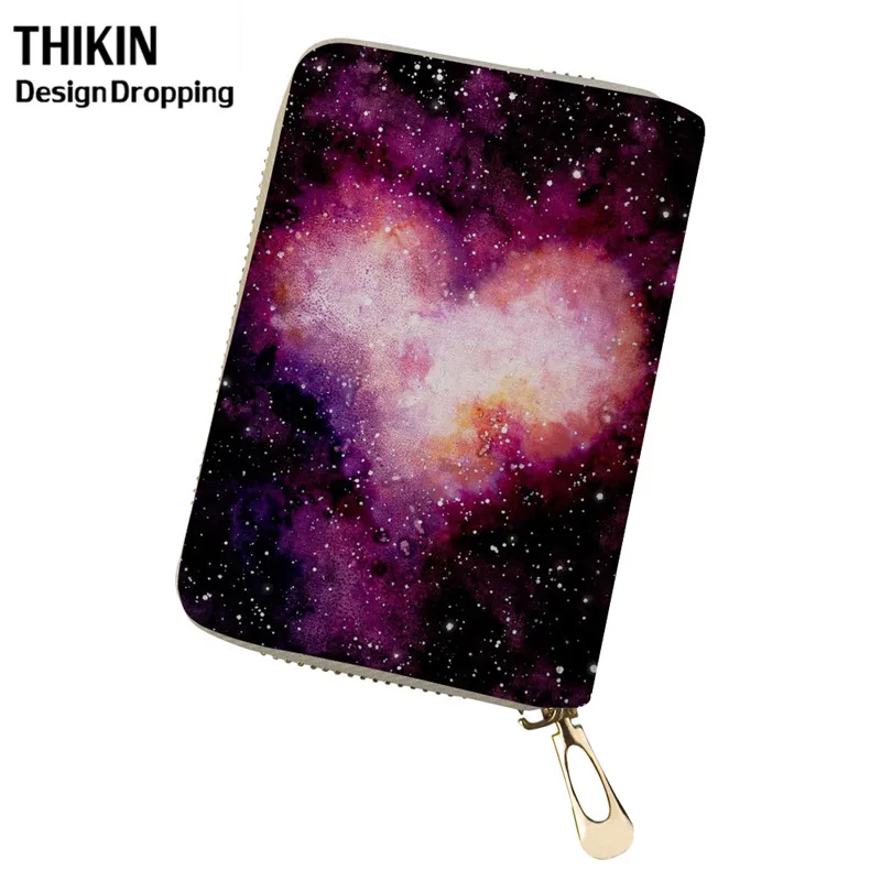 THIKIN для женщин кредитной карты розовый Galaxy с красивым принтом сердечки клатчи из