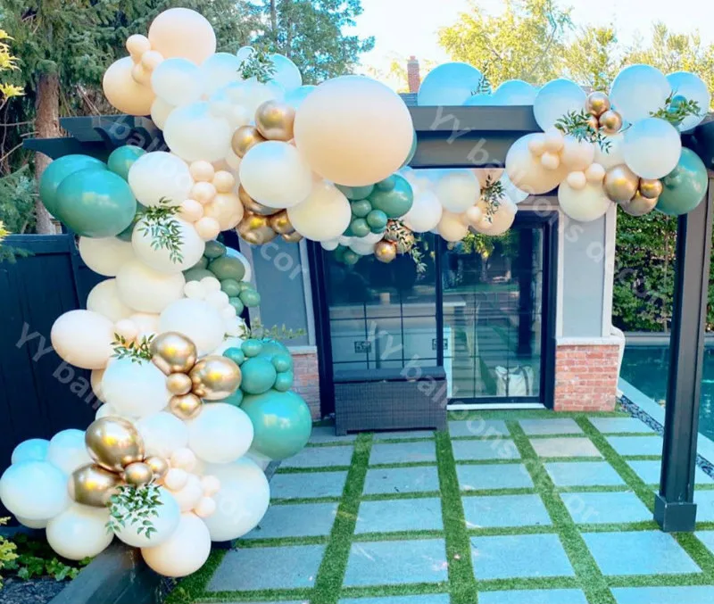 Globos DIY 1-я Ретро зеленая кожа искусственная Арка металлическая Золотая фотография